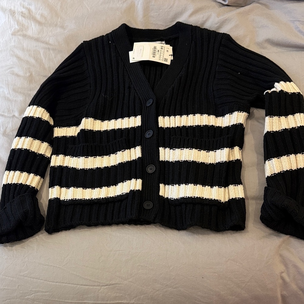 Zara Black and White Striped Cardigan